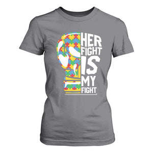 Autism Support T Shirt For Women Her Fight is My Fight Warriors Jigsaw Puzzle Boxing Glove TS01 Charcoal Printyourwear
