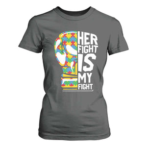 Autism Support T Shirt For Women Her Fight is My Fight Warriors Jigsaw Puzzle Boxing Glove TS01 Dark Heather Printyourwear
