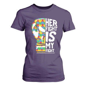 Autism Support T Shirt For Women Her Fight is My Fight Warriors Jigsaw Puzzle Boxing Glove TS01 Purple Printyourwear