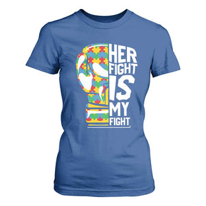 Autism Support T Shirt For Women Her Fight is My Fight Warriors Jigsaw Puzzle Boxing Glove TS01 Royal Blue Printyourwear