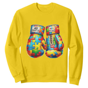 Autism Support Sweatshirt Her Fight is My Fight Jigsaw Puzzle Boxing Gloves TS01 Daisy Printyourwear