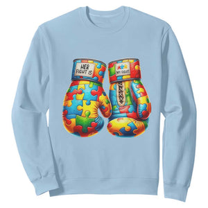 Autism Support Sweatshirt Her Fight is My Fight Jigsaw Puzzle Boxing Gloves TS01 Light Blue Printyourwear