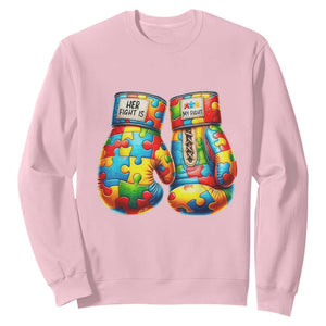 Autism Support Sweatshirt Her Fight is My Fight Jigsaw Puzzle Boxing Gloves TS01 Light Pink Printyourwear