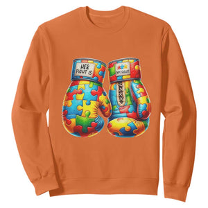 Autism Support Sweatshirt Her Fight is My Fight Jigsaw Puzzle Boxing Gloves TS01 Orange Printyourwear