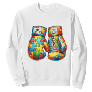 Autism Support Sweatshirt Her Fight is My Fight Jigsaw Puzzle Boxing Gloves TS01 White Printyourwear