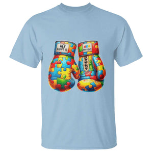 Autism Support T Shirt Her Fight is My Fight Jigsaw Puzzle Boxing Gloves TS01 Light Blue Printyourwear