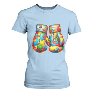 Autism Support T Shirt For Women Her Fight is My Fight Jigsaw Puzzle Boxing Gloves TS01 Light Blue Printyourwear