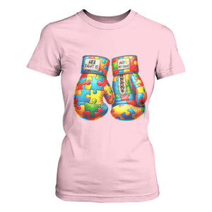 Autism Support T Shirt For Women Her Fight is My Fight Jigsaw Puzzle Boxing Gloves TS01 Light Pink Printyourwear