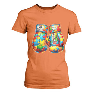 Autism Support T Shirt For Women Her Fight is My Fight Jigsaw Puzzle Boxing Gloves TS01 Orange Printyourwear