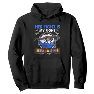 Dinosaur Skeleton Autism Hoodie Her Fight is My Fight Love Support Fighters TS01 Black Printyourwear