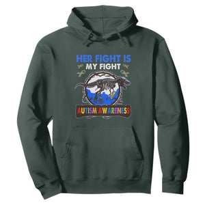 Dinosaur Skeleton Autism Hoodie Her Fight is My Fight Love Support Fighters TS01 Dark Forest Green Printyourwear