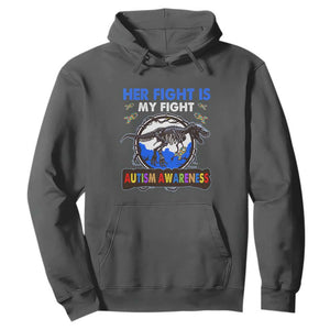 Dinosaur Skeleton Autism Hoodie Her Fight is My Fight Love Support Fighters TS01 Dark Heather Printyourwear