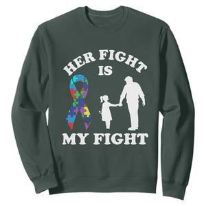 Autism Dad Sweatshirt Her Fight is My Fight Father And Daughter Fighters TS01 Dark Forest Green Printyourwear