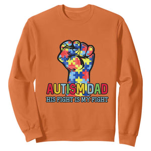 Autism Dad Sweatshirt His Fight is My Fight Jigsaw Puzzle Raised Fist TS01 Orange Printyourwear