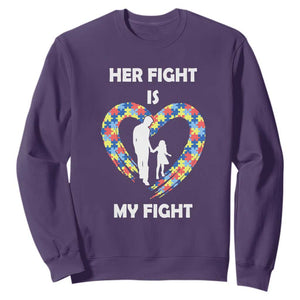 Autism Dad Sweatshirt Her Fight is My Fight Father And Daughter Puzzle Heart TS01 Purple Printyourwear