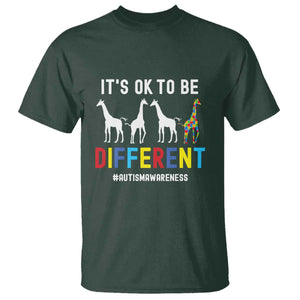 Giraffe Autism T Shirt It's Ok To Be Different Jigsaw Puzzle TS01 Dark Forest Green Printyourwear