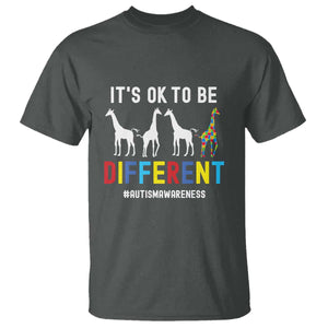 Giraffe Autism T Shirt It's Ok To Be Different Jigsaw Puzzle TS01 Dark Heather Printyourwear