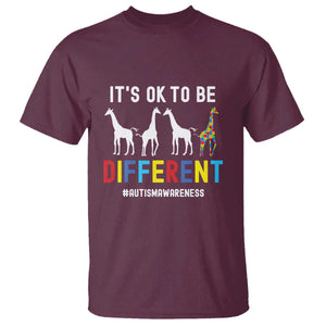 Giraffe Autism T Shirt It's Ok To Be Different Jigsaw Puzzle TS01 Maroon Printyourwear