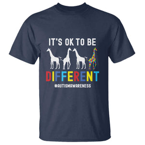 Giraffe Autism T Shirt It's Ok To Be Different Jigsaw Puzzle TS01 Navy Printyourwear
