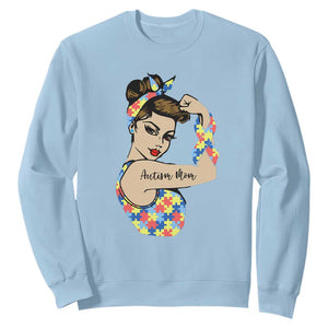 Autism Mom Sweatshirt Strong Woman Understand Love Support TS01 Light Blue Printyourwear