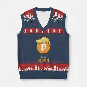 Funny Trump Crypto Investing V-Neck Knit Sweater Vest To The Moon Bitcoin Hodler American Flag TS02 Navy Red Print Your Wear