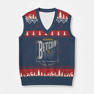 Funny Crypto Investing V-Neck Knit Sweater Vest Vintage Bitcoin HODL Be Your Own Bank Cryptocurrency TS02 Navy Red Print Your Wear