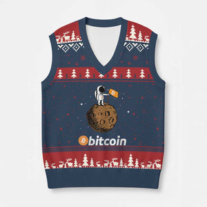 Funny Crypto Investing V-Neck Knit Sweater Vest Bitcoin BTC Crypto to the Moon Graphic Featuring Astronaut TS02 Navy Red Print Your Wear