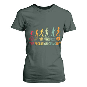 Funny Crypto Investing T Shirt For Women The Evolution Of Money Bitcoin BTC Cryptocurrency TS02 Dark Forest Green Print Your Wear