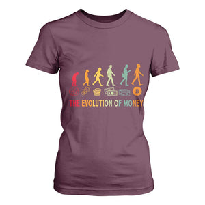 Funny Crypto Investing T Shirt For Women The Evolution Of Money Bitcoin BTC Cryptocurrency TS02 Maroon Print Your Wear