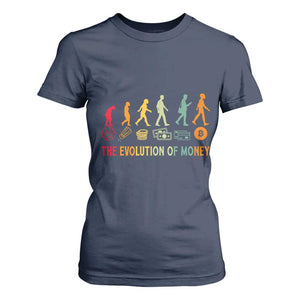 Funny Crypto Investing T Shirt For Women The Evolution Of Money Bitcoin BTC Cryptocurrency TS02 Navy Print Your Wear
