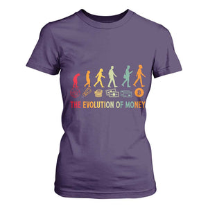 Funny Crypto Investing T Shirt For Women The Evolution Of Money Bitcoin BTC Cryptocurrency TS02 Purple Print Your Wear
