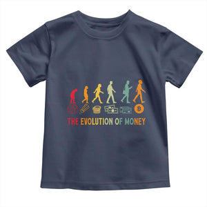 Funny Crypto Investing Toddler T Shirt The Evolution Of Money Bitcoin BTC Cryptocurrency TS02 Navy Print Your Wear