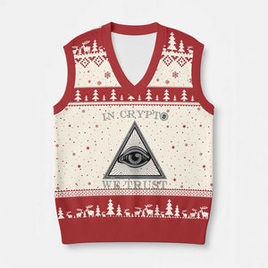 Funny Crypto V-Neck Knit Sweater Vest In Crypto We Trust Bitcoin Cryptocurrency TS02 Beige Red Print Your Wear