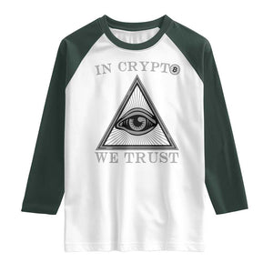Funny Crypto Raglan Shirt In Crypto We Trust Bitcoin Cryptocurrency TS02 White Dark Forest Green Print Your Wear