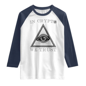 Funny Crypto Raglan Shirt In Crypto We Trust Bitcoin Cryptocurrency TS02 White Navy Print Your Wear