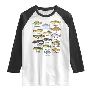 Freshwater Fish Species Raglan Shirt Funny Fishing Types Fisherman Dad TS02 White Black Print Your Wear