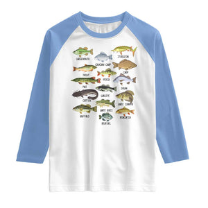 Freshwater Fish Species Raglan Shirt Funny Fishing Types Fisherman Dad TS02 White Carolina Blue Print Your Wear