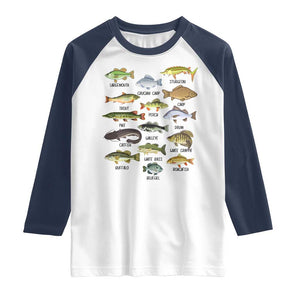 Freshwater Fish Species Raglan Shirt Funny Fishing Types Fisherman Dad TS02 White Navy Print Your Wear