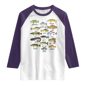 Freshwater Fish Species Raglan Shirt Funny Fishing Types Fisherman Dad TS02 White Purple Print Your Wear