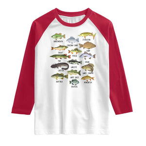 Freshwater Fish Species Raglan Shirt Funny Fishing Types Fisherman Dad TS02 White Red Print Your Wear