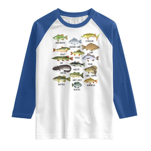 Freshwater Fish Species Raglan Shirt Funny Fishing Types Fisherman Dad TS02 White Royal Print Your Wear
