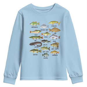 Freshwater Fish Species Youth Sweatshirt Funny Fishing Types Fisherman Dad TS02 Light Blue Print Your Wear