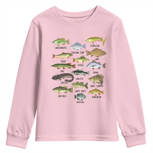 Freshwater Fish Species Youth Sweatshirt Funny Fishing Types Fisherman Dad TS02 Light Pink Print Your Wear