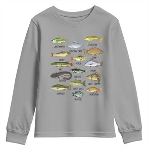 Freshwater Fish Species Youth Sweatshirt Funny Fishing Types Fisherman Dad TS02 Sport Gray Print Your Wear