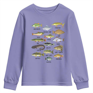 Freshwater Fish Species Youth Sweatshirt Funny Fishing Types Fisherman Dad TS02 Violet Print Your Wear