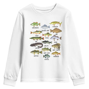 Freshwater Fish Species Youth Sweatshirt Funny Fishing Types Fisherman Dad TS02 White Print Your Wear