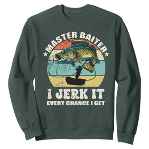 Funny Fishing Master-Baiter Sweatshirt Kayak Fishing Dad Grandpa Bass Fish Adult Humor TS02 Dark Forest Green Print Your Wear