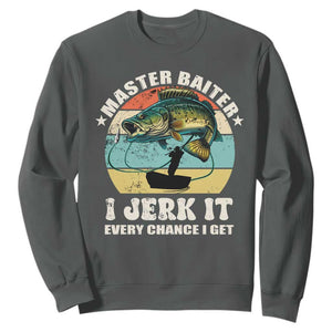 Funny Fishing Master-Baiter Sweatshirt Kayak Fishing Dad Grandpa Bass Fish Adult Humor TS02 S Dark Heather Print Your Wear