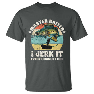 Funny Fishing Master-Baiter T Shirt Kayak Fishing Dad Grandpa Bass Fish Adult Humor TS02 Dark Heather Print Your Wear