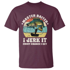 Funny Fishing Master-Baiter T Shirt Kayak Fishing Dad Grandpa Bass Fish Adult Humor TS02 Maroon Print Your Wear